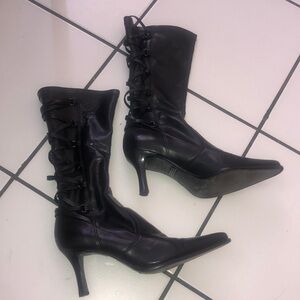 Lace up faux leather sock boots